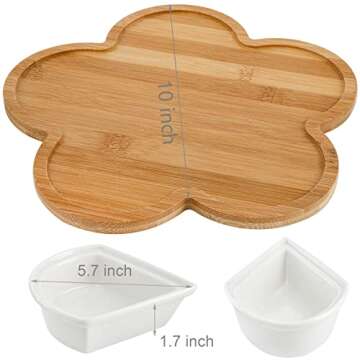 yarlung Ceramic Divided Serving Dishes with Lids and Bamboo Platter, 5 Removable Dipping Bowls Relis...