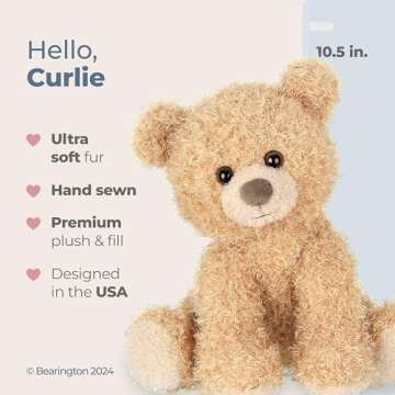 Bearington Collection Curlie Plush Teddy Bear Stuffed Animal, 10.5 Inch