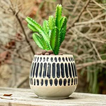 Chonsun Ceramic Planter 4 Inch Plant Pots Indoor Outdoor Succulent Plant Pot Flower Pots Mid-Century Planter Ceramic Pot