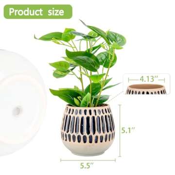 Chonsun Ceramic Planter 4 Inch Plant Pots Indoor Outdoor Succulent Plant Pot Flower Pots Mid-Century Planter Ceramic Pot