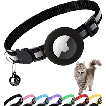 Airtag Cat Collar Breakaway - Reflective Cowler with Apple Air Tag Holder and Bell