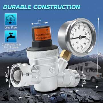 PANGOLIN Water Pressure Regulator Valve with 160 PSI Gauge and Inlet Stainless Screened Filter RV Re...