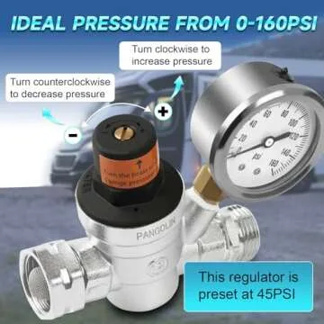 PANGOLIN Water Pressure Regulator Valve with 160 PSI Gauge and Inlet Stainless Screened Filter RV Regulator Valve, 3/4" NH Lead-Free Brass Adjustable Pressure Regulator for RV Camper