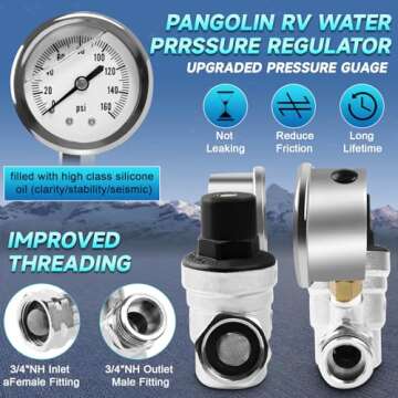PANGOLIN Water Pressure Regulator Valve with 160 PSI Gauge and Inlet Stainless Screened Filter RV Regulator Valve, 3/4" NH Lead-Free Brass Adjustable Pressure Regulator for RV Camper