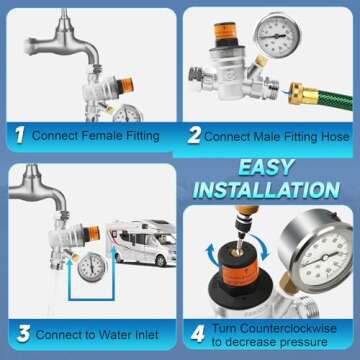 PANGOLIN Water Pressure Regulator Valve with 160 PSI Gauge and Inlet Stainless Screened Filter RV Regulator Valve, 3/4" NH Lead-Free Brass Adjustable Pressure Regulator for RV Camper