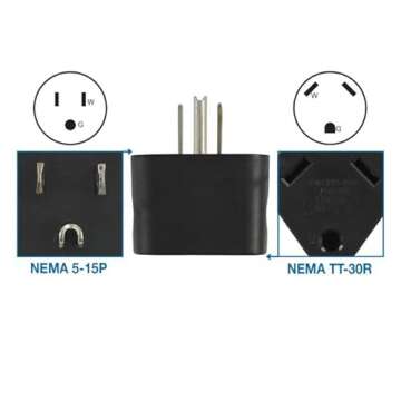 Conntek 14101 15A to TT-30R RV Plug Adapter , Black