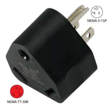 Conntek 14101 15A to TT-30R RV Plug Adapter , Black