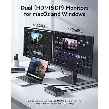 DisplayLink Laptop Docking Station Dual Monitor, USB C Dock with 120w Power, USB C Docking Station with 2 HDMI, 2 DisplayPort,2.5Gbps Ethernet,USB 3.1/3.0/2.0, SD/TF for MacBook Pro/Air/Dell/HP/Lenovo