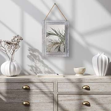 EMAISON 12 x 16 in Wall Decorative Mirror, Rustic Wood Frame Rectangular Mirror with Hanging Rope for Entryway, Bedroom, Guest Bathroom, Living Room, Bedroom - Grey
