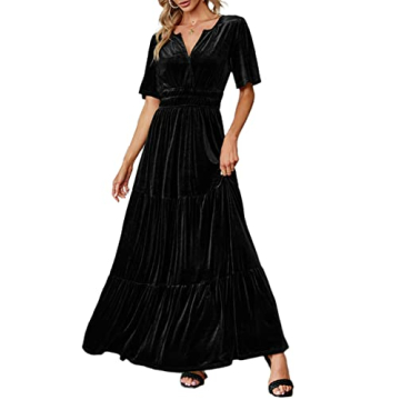 Elegant Amegoya Velvet V-Neck Maxi Dress for Weddings & Parties