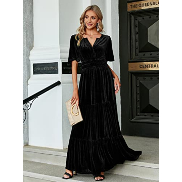 Amegoya Velvet V-Neck Maxi Dress for Weddings & Parties