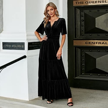 Amegoya Velvet V-Neck Maxi Dress for Weddings & Parties