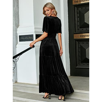 Amegoya Velvet V-Neck Maxi Dress for Weddings & Parties