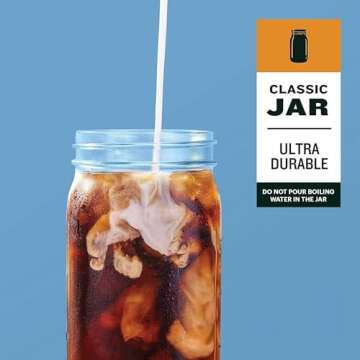 County Line Kitchen Glass Cold Brew Coffee Maker with Lid - Wide Mouth, 1 Quart (32 oz) - Heavy Duty, Leak Proof - Sun & Iced Tea Pitcher, Cold Brew Coffee, Breast Milk Storage, Water - Gray