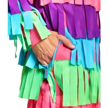 Tipsy Elves Halloween Costumes for Men - Bright Multicolored Pinata Jumpsuit Funny Halloween Costume Adult Onesie - Full Zip Mens Hooded Jumpsuit With Pockets Colorful Attached Streamers Size Large