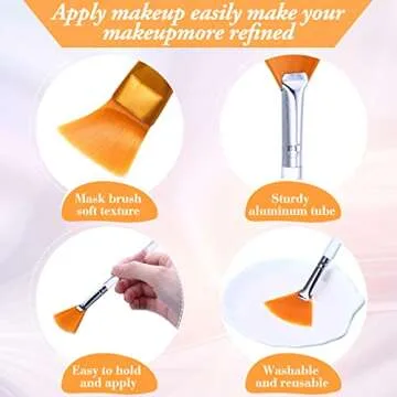 32 Pcs Face Mask Fan Brush Applicator Set Soft Fan Brush Flat Head Facial Brush Esthetician Mask Brush Cosmetic Makeup Tools for Eyelash Extension Peel Mud Clay Mask Cream (Brown)
