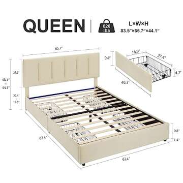 VECELO Full Size Bed Frame with 4 Storage Drawers, Adjustable Height Headboard, Heavy-Duty Platform ...