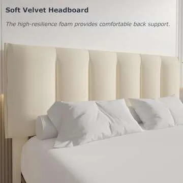 VECELO Full Size Bed Frame with 4 Storage Drawers, Adjustable Height Headboard, Heavy-Duty Platform Bedframe with Strong Wooden Slats, No Box Spring Needed, Pale Beige