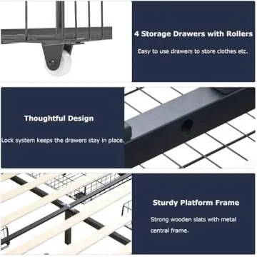 VECELO Full Size Bed Frame with 4 Storage Drawers, Adjustable Height Headboard, Heavy-Duty Platform Bedframe with Strong Wooden Slats, No Box Spring Needed, Pale Beige