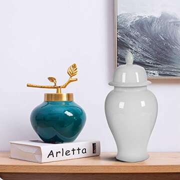 Benjara Decorative Porcelain Ginger Jar with Finial Lid, Large, White