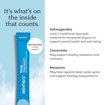 Mixhers Sleep - Sleep Support Drink Mix - With Ashwagandha, Chamomile & Melatonin - For Deep Sleep, Jet Lag & Shift Workers - 15 Packets - Restful Raspberry Flavor