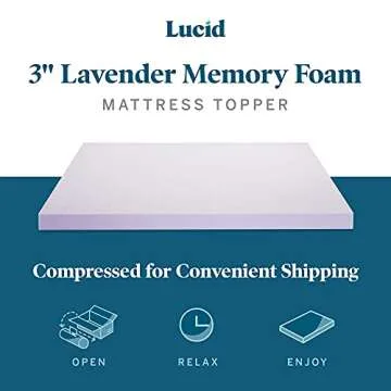 LUCID 3 Inch Lavender Infused Memory Foam Mattress Topper - Ventilated Design - Queen Size