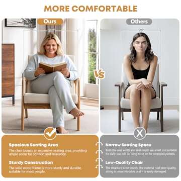 ELUCHANG Mid-Century Modern Accent Chair with Lumbar Pillow, Linen Fabric Comfy Lounge Side Upholstered Reading Armchair for Living Room Bedroom Apartment,Easy Assembly(Beige,2pcs)