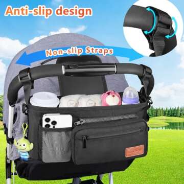Guiseapue Valentines Day Gifts for Her Him Kids Universal Stroller Organizer with Cup Holder, Detachable Phone Bag, Shoulder Strap, Stroller Caddy Fit Stroller Accessories like Uppababy, Baby Jogger