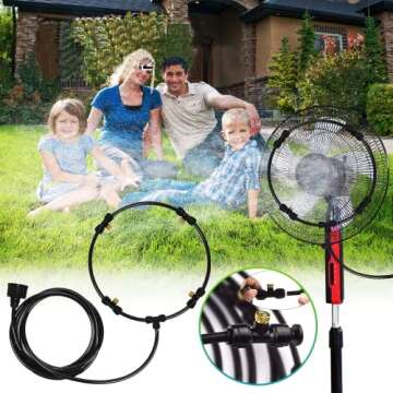 Outdoor Misting Fan Kit - 16in Spray Ring for Cooling