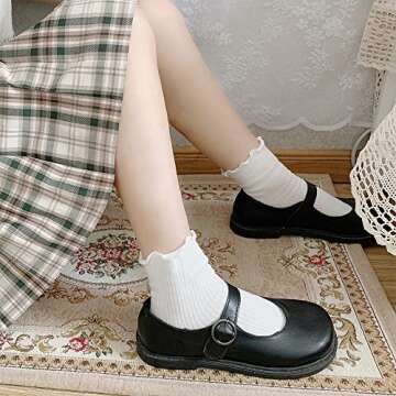 Mcool Mary Women's Ankle Socks, Ruffle Turn-Cuff Casual Cute Socks Summer Cotton Knit Low Cut Frilly...