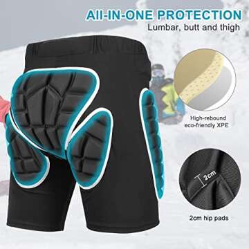 Protective Padded Shorts，3D Protection Hip Butt XPE Protective Gear Guard for Ski Snowboard and Skateboarding 4Men Women Youth