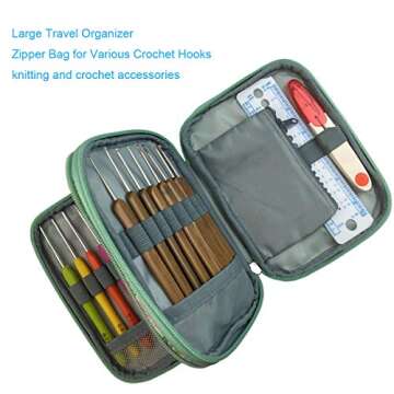 New Crochet Hook Case Without Hooks and Accessories, Zipper Storage Organizer Bag with Web Pockets f...