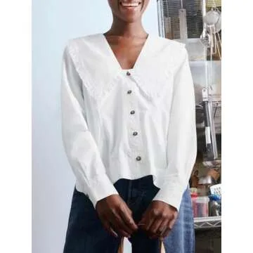 Cicy Bell Womens Button Down Shirts Long Sleeve Babydoll Blouse Fall Dressy Casual Work Office Tops White