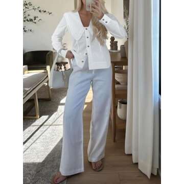 Cicy Bell Womens Button Down Shirts Long Sleeve Babydoll Blouse Fall Dressy Casual Work Office Tops White