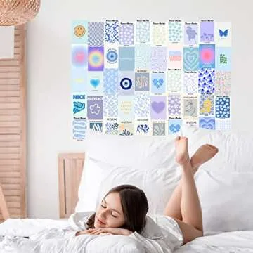 Blue Room Decor Aesthetic, 50pcs Danish Pastel Wall Collage Kit Aesthetic Pictures, Minimalist Decor Aesthetic Posters, Preppy Wall Decor for Teen Girls Bedroom Decor