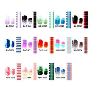 14 Sheets Nail Stickers Glitter Gradient Color Shine Full Nail Wraps Adhesive Nail Art Polish Strips...