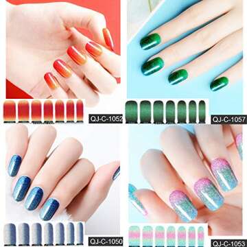 14 Sheets Nail Stickers Glitter Gradient Color Shine Full Nail Wraps Adhesive Nail Art Polish Strips Stickers Decals DIY Nail Design