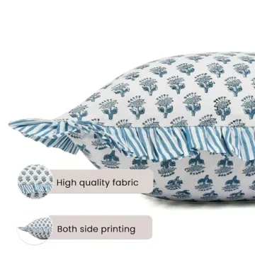 CPC Apatite Blue Ruffle Throw Pillow Covers for Couch