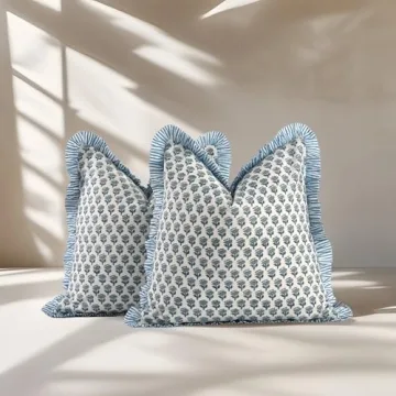 CPC Apatite Blue Ruffle Throw Pillow Covers for Couch