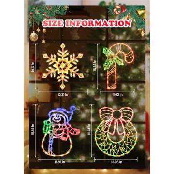 4 Pack Christmas Window Silhouette Lights Decorations, Lighted Wreath, Candy Cane, Snowflakes, and S...