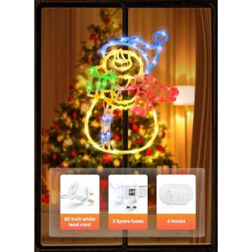 4 Pack Christmas Window Silhouette Lights Decorations, Lighted Wreath, Candy Cane, Snowflakes, and Snow Man Christmas Window Light Decorations for Holiday Indoor Outdoor Wall Door Glass Decorations
