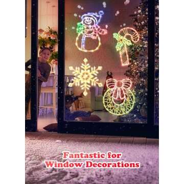 4 Pack Christmas Window Silhouette Lights Decorations, Lighted Wreath, Candy Cane, Snowflakes, and Snow Man Christmas Window Light Decorations for Holiday Indoor Outdoor Wall Door Glass Decorations