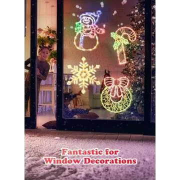 4 Pack Christmas Window Silhouette Lights Decorations, Lighted Wreath, Candy Cane, Snowflakes, and Snow Man Christmas Window Light Decorations for Holiday Indoor Outdoor Wall Door Glass Decorations