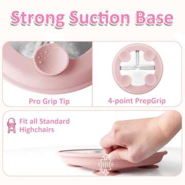 Bakpoco Stainless Steel Suction Plates for Toddlers, 9" Divided Kids Baby Plates with Removable Silicone Suction, Non Toxic Non Slip Portion Control Snack Dishes 4 Packs, Blue Green Gray Pink