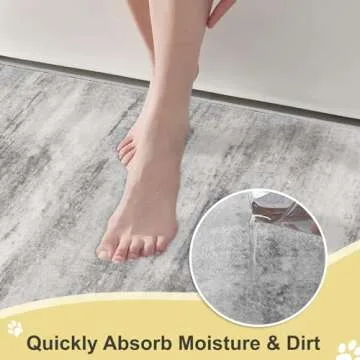 COMSLE Door Mat, Front Door Mat Indoor for Entrance Faux Wool Absorbent Non Slip Modern Throw Rug for Entryway Hallway Muddy Paws - Pet Friendly, 20x32 Inches,Linear Gray Machine Washable