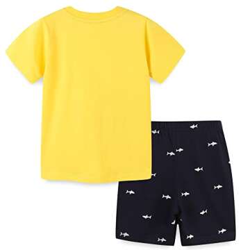 Funnymore Toddler Boy's Summer Clothes Outfits,T-shirt and Short Clothing Set Yellow Shark 4t