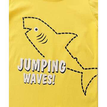 Funnymore Toddler Boy's Summer Clothes Outfits,T-shirt and Short Clothing Set Yellow Shark 4t