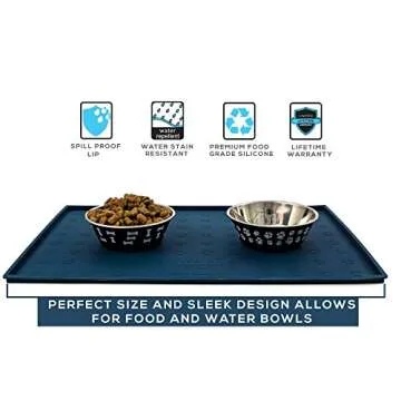 Humble Pet Food Mat Feeding Tray - Non-Slip, Anti-Spill, Raised Dog Food Mat, Easy Clean Waterproof - Premium Quality Silicone - Perfect for Dog Bowl Mat and Cat Feeding Mat Tray, 24" x 16" (Blue)