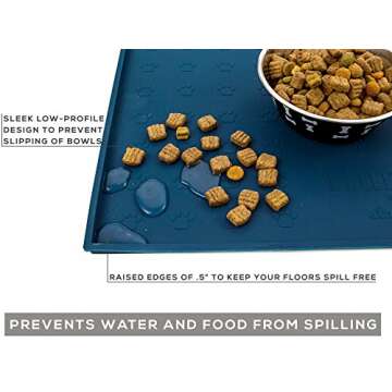 Humble Pet Food Mat Feeding Tray - Non-Slip, Anti-Spill, Raised Dog Food Mat, Easy Clean Waterproof - Premium Quality Silicone - Perfect for Dog Bowl Mat and Cat Feeding Mat Tray, 24" x 16" (Blue)