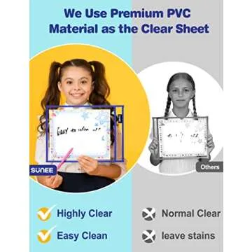 SUNEE 6 Packs Oversized Reusable Dry Erase Pocket Sleeves with Binder Ring, 6 Assorted Colors 10x14 Ticket Holders, Clear Plastic Sheet Protectors, Teacher School Classroom Supplies